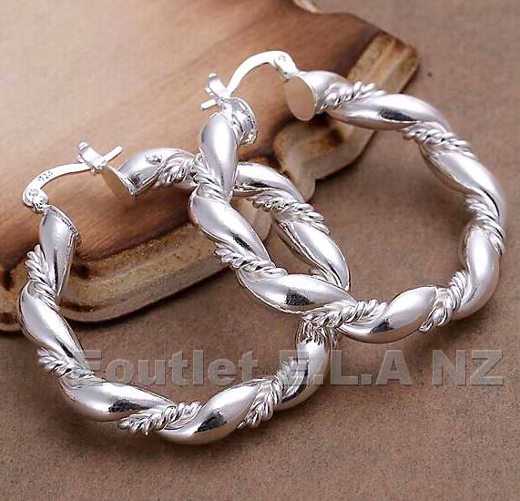40mm PUFF SWIRL SILVER HOOP EARRINGS